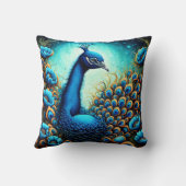 青カラフルい花の鮮やか間の孔雀 クッション (裏面)