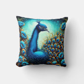 青カラフルい花の鮮やか間の孔雀 クッション (正面)