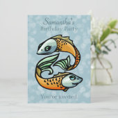 青カラフルい誕生日パーティーで魚座 招待状 (スタンド正面)