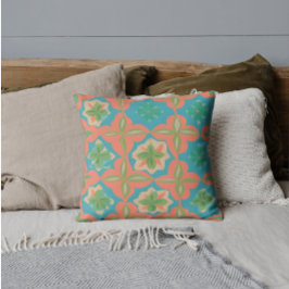 青カラフルとオレンジの万華鏡模様 クッション