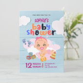 青カラフルとピンクの赤ちゃんシャワー招待状 招待状 (スタンド正面)