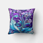 青カラフルと紫の色合いのフローラデザイン クッション (裏面)