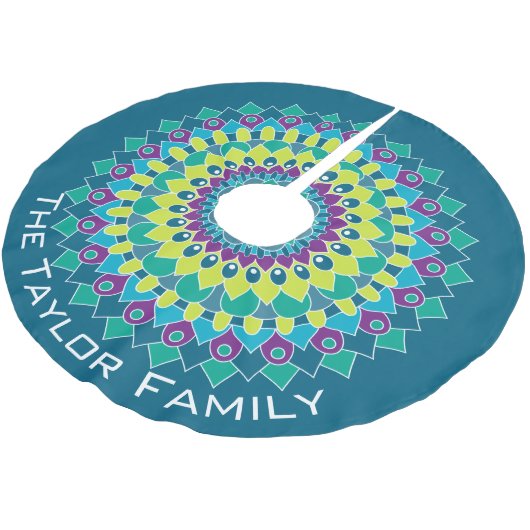 青カラフルと緑のボヘミアの花 ブラッシュドポリエステルツリースカート (アングル)