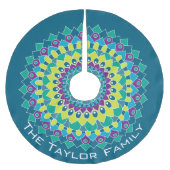 青カラフルと緑のボヘミアの花 ブラッシュドポリエステルツリースカート (正面)