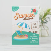青カラフルと茶色の夏のビーチパーティーポスター 招待状 (スタンド正面)