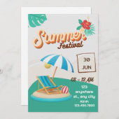 青カラフルと茶色の夏のビーチパーティーポスター 招待状 (正面/裏面)