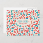 青カラフルと赤のレトロなクリスマスパターン シーズンポストカード (正面/裏面)