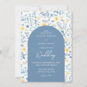青カラフルと黄色のコテージの花アーチ 招待状 (正面)