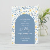 青カラフルと黄色のコテージの花アーチ 招待状 (スタンド正面)