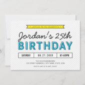 青カラフルと黄色の任意の年齢のモダン誕生日 招待状 (正面)