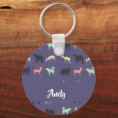 青カラフルの動物のシルエット キーホルダー (正面)