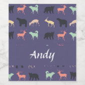 青カラフルの動物のシルエット ワインラベル (シングルラベル)