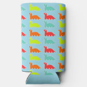 青カラフルの恐竜の模様 スリム缶クーラー (裏面)