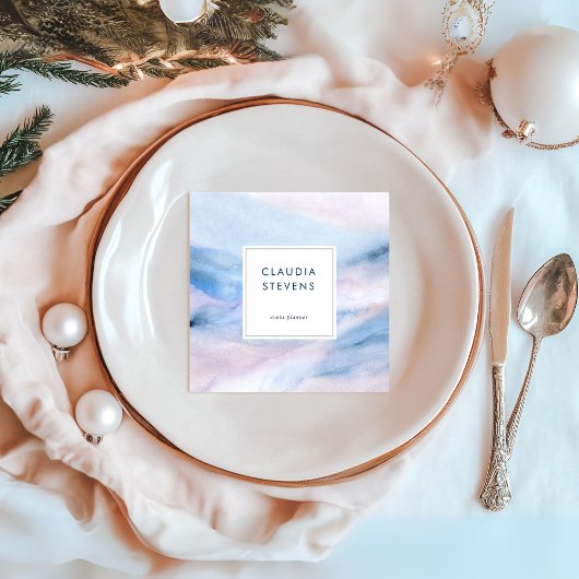 青カラフルエレガントピンク水色抽象芸術 スクエア名刺