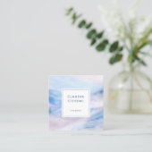 青カラフルエレガントピンク水色抽象芸術 スクエア名刺 (スタンド正面)