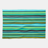 青カラフルストライプの キッチンタオル (横)