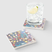 青カラフルティール（緑がかった色）黄色の赤グランジ抽象芸術 ストーンコースター (横)