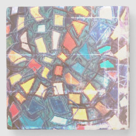 青カラフルティール（緑がかった色）黄色の赤グランジ抽象芸術 ストーンコースター