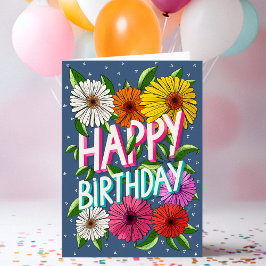 青カラフルフローラパーソナライズされたハッピーバースデー カード