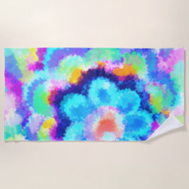 青カラフルフローラ水色 ビーチタオル