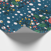 青カラフルヴィンテージ花柄の鳥 ラッピングペーパー (角)