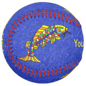 青カラフル上の明るい抽象芸術鮮やか魚 ソフトボール (正面左)