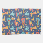 青カラフル上の西欧画像 キッチンタオル (横)