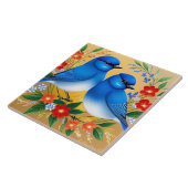 青カラフル二羽のイラストレーション タイル (側面)