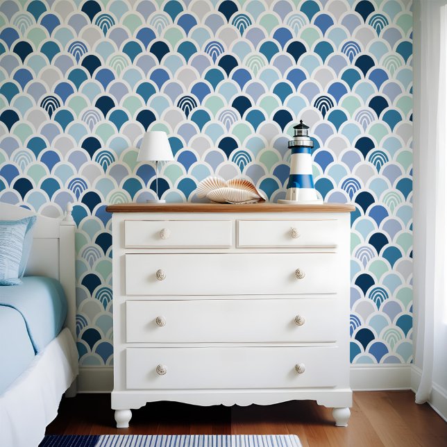 青カラフル人魚スケール虹パターン 壁紙 (Colorful Blue Mermaid Fish Scale Rainbow Pattern Wallpaper)