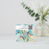 青カラフル大理石抽象芸術QRコードソーシャルメディア スクエア名刺 (スタンド正面)