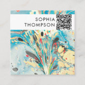 青カラフル大理石抽象芸術QRコードソーシャルメディア スクエア名刺 (正面)