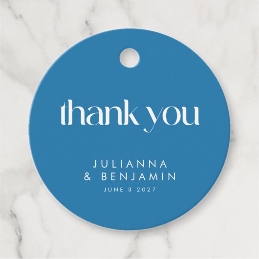 青カラフル幾何結婚のカスタム フェイバータグ (正面)