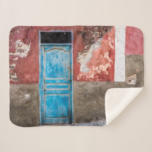 青カラフル扉付き壁 シェルパブランケット (正面(横))