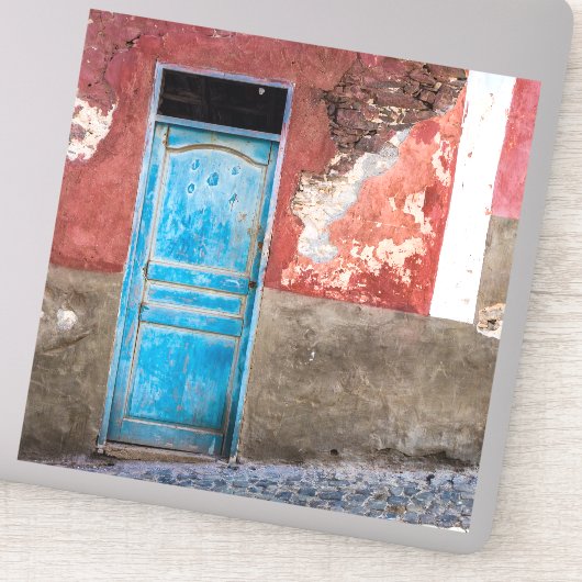 青カラフル扉付き壁 シール (詳細)