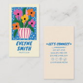 青カラフル手書き描レトロファンキーフローラ 名刺 (正面/裏面)