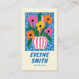 青カラフル手書き描レトロファンキーフローラ 名刺