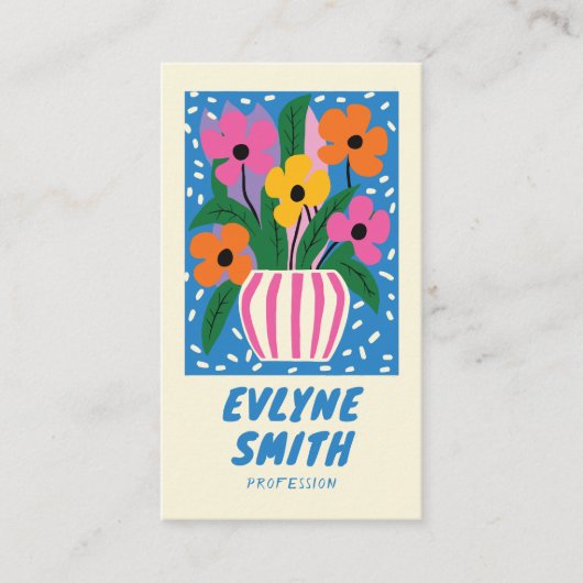青カラフル手書き描レトロファンキーフローラ 名刺 (正面)