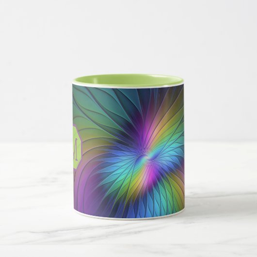 青カラフル抽象芸術フラクタルモダンモノグラム マグカップ (中央)