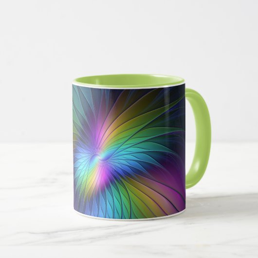 青カラフル抽象芸術フラクタルモダンモノグラム マグカップ (正面右)