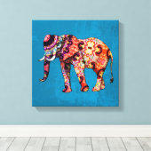青カラフル数々の色の象 キャンバスプリント (インサイチュ (ウッドフロア))