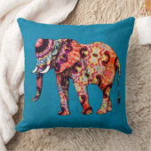 青カラフル数々の色の象 クッション (ブランケット)