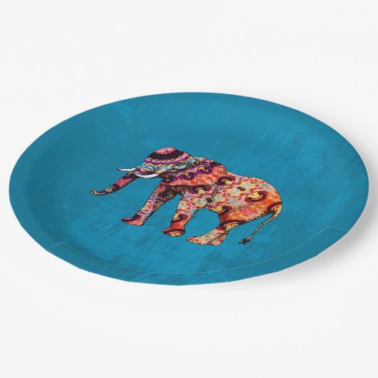 青カラフル数々の色の象 ペーパープレート (アングル)