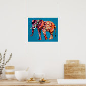 青カラフル数々の色の象 ポスター (キッチン)