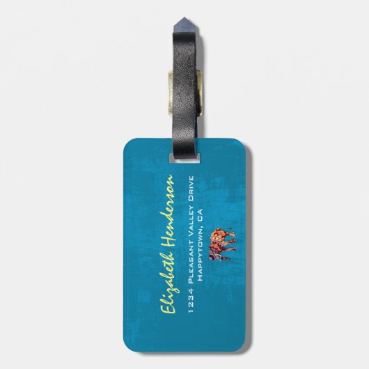 青カラフル数々の色の象 ラゲッジタグ (裏面縦)