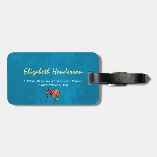 青カラフル数々の色の象 ラゲッジタグ (裏面横)