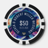 青カラフル文字に白いアガ結婚ート ポーカーチップ (正面)