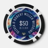 青カラフル文字に白いアガ結婚ート ポーカーチップ (裏面)