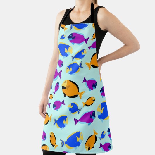 青カラフル海に浮かぶ熱帯魚の柄 エプロン (インサイチュ)