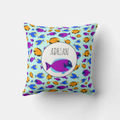 青カラフル海に浮かぶ熱帯魚の柄 クッション (裏面)