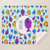 青カラフル海に浮かぶ熱帯魚の柄 シェルパブランケット (正面(横))